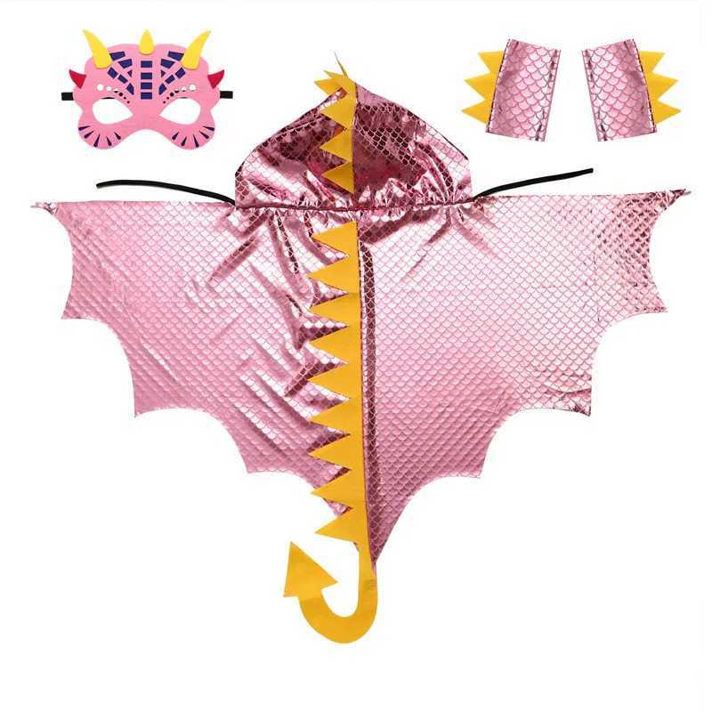 312Y Kids Dinosaur Cape with Horns Tail and Mask Wristbands for Halloween Party Costume Dinosaur Theme Cosplay Outfit L250918