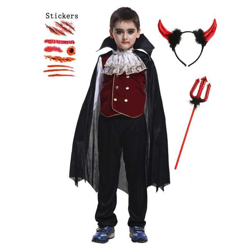 Halloween Fantasy Childrens Costumes Ghost Bride Gothic Cosplay Girls Red Vampire Day of The Dead Kids Costumes for Boy Girl L250918