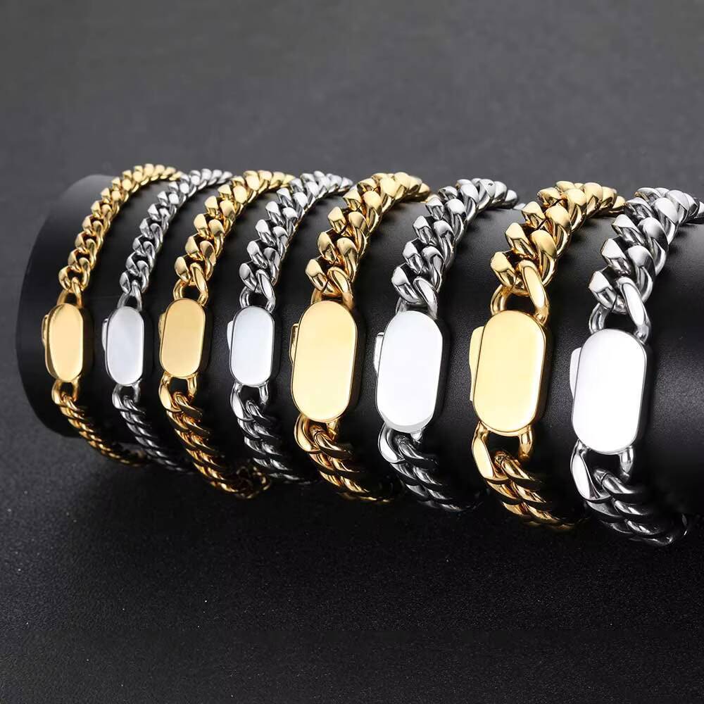 NUOYA Mens 10mm Miami Cuban Link Bracelet Stainless Steel Gold Plated Hip Hop Cuban Chain Bracelet Mens Jewelry