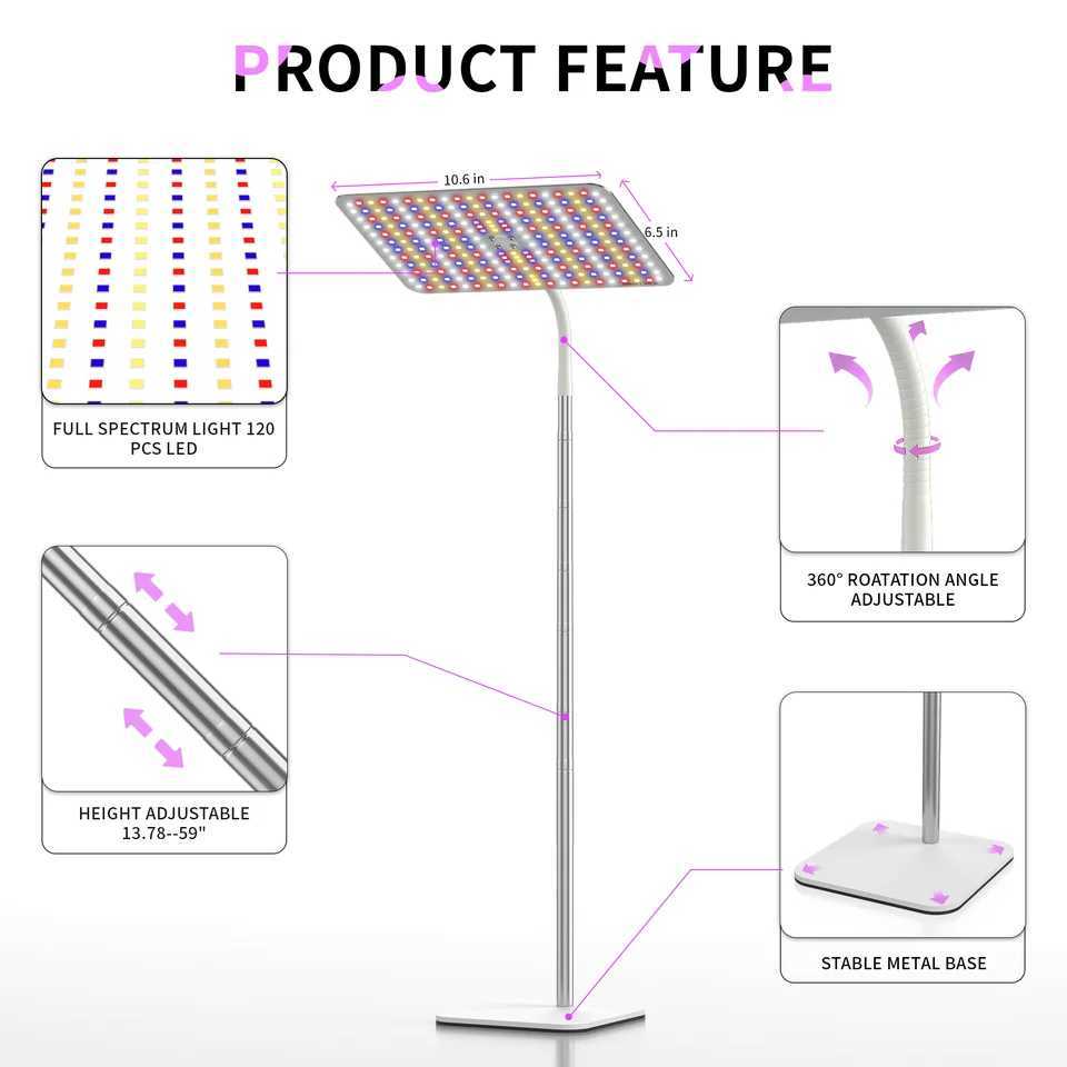 BESTVA 36W Grow Lights with Stand Full Spectrum LED Plant Light 1259 Inch Height Adjustable with Timer Dimmable Brightness C250919