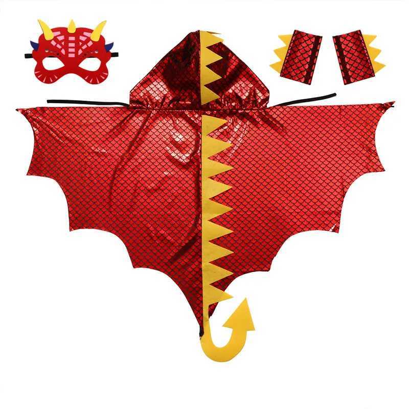 312Y Kids Dinosaur Cape with Horns Tail and Mask Wristbands for Halloween Party Costume Dinosaur Theme Cosplay Outfit L250918