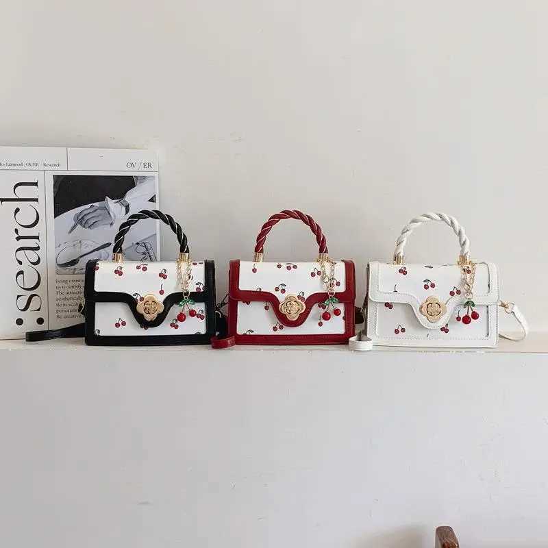 Sweet Cute Cherry Printed Crossbody Bag Fresh Girly Shoulder Handbag Small Square Bags For Girls Stylish Messenger BagsXJ250918