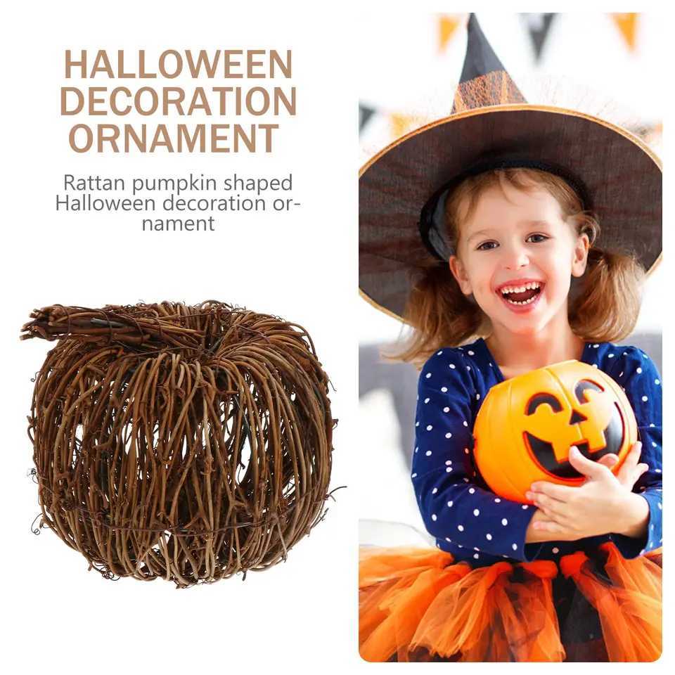 1Pc Creative Pumpkin Craft Ornament Desktop Adornment Rattan Woven Pumpkin Modeling Adornment Halloween Home Party Decoration C250919