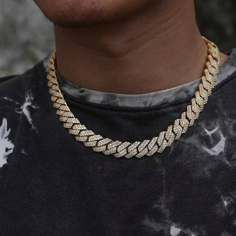 InStock 18K GoldPlated Cuban Chain Necklace for Men Zircon Gemstone Copper Fashion Jewelry