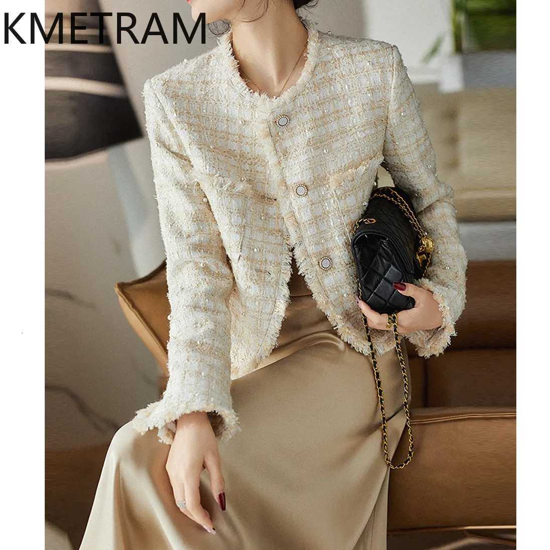 KMETRAM Real Wool Tweed Jackets Pearl White Jacket High Quality New in Outerwear Fall Clothes Women 2024 Chaquetas Para Mujer Z250918
