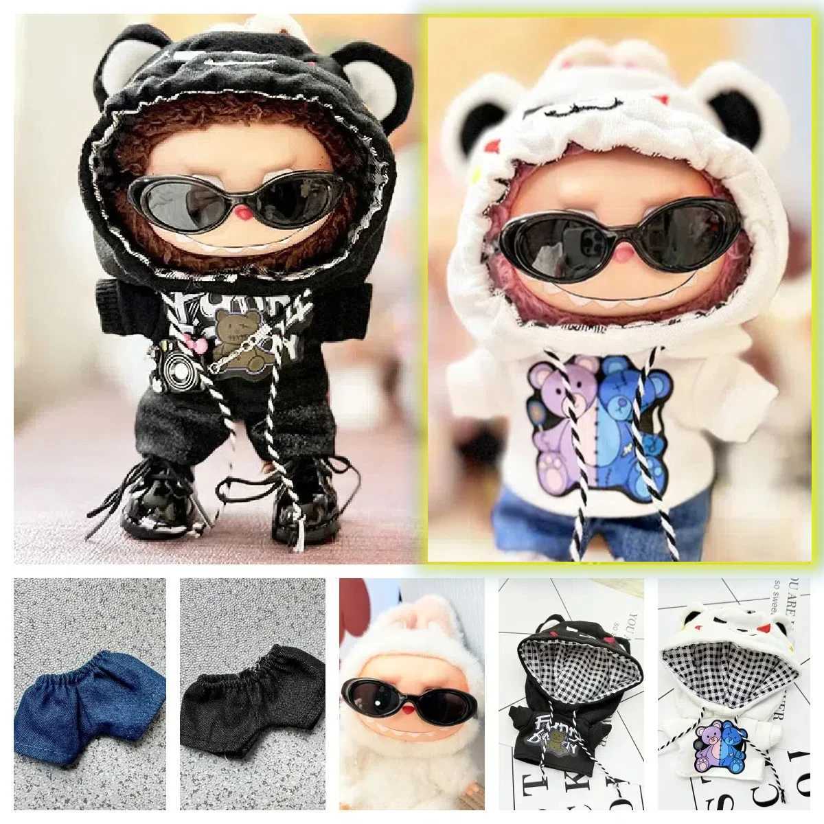 For 17cm Labubu I II Idol Dolls Cute Mini Plush DollS Clothes Korea Kpop Exo Idol Dolls DIY Accessories Gifts Bear Hoodie Set C250919