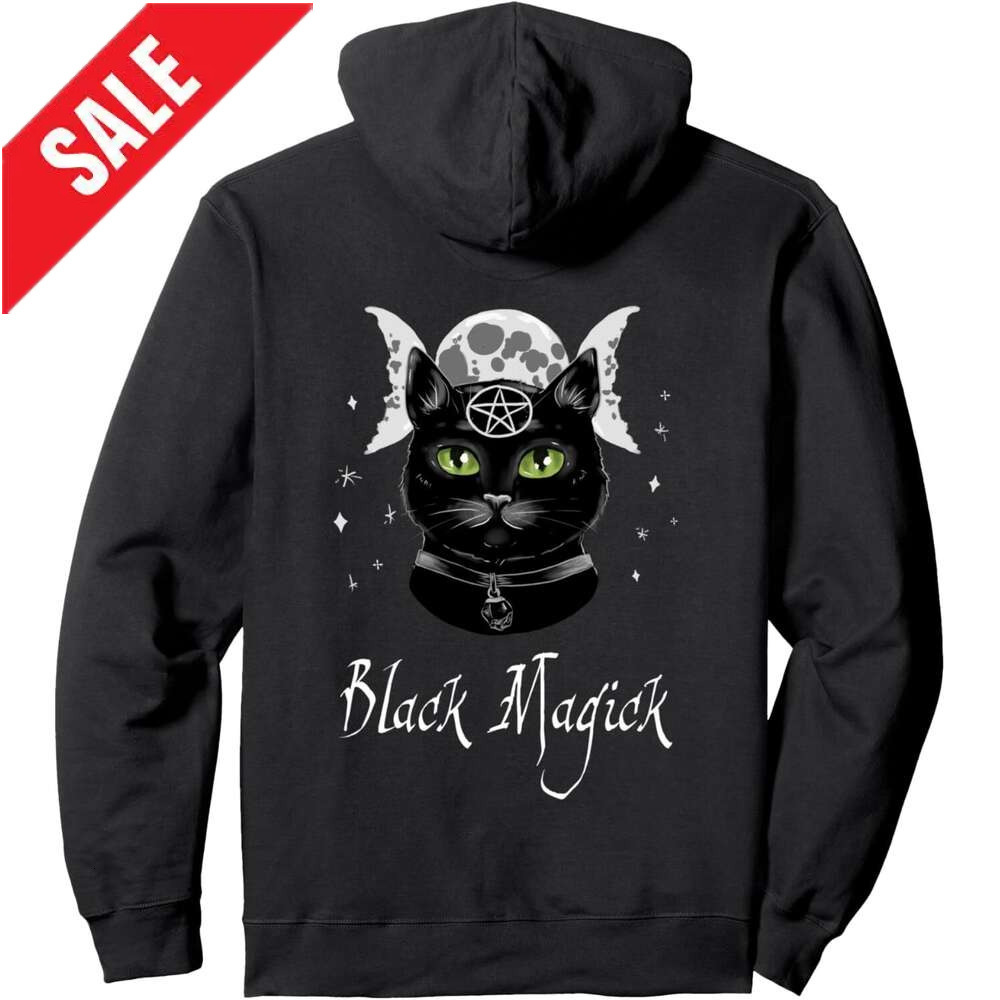 Hoodie for Mens Womens Black Magick Cat Halloween Triple Moon Goddess Witchcraft Pullover Hoodie Graphic Hoodies Sweatshirt Pullover Long Sleeve 2025