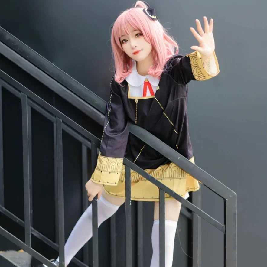 Anya Forger Cosplay Costume Anime Spy Family Toddler Childrens Clothing Anya Cospla Kawaii Black Dress Party Wig Halloween Women L250918