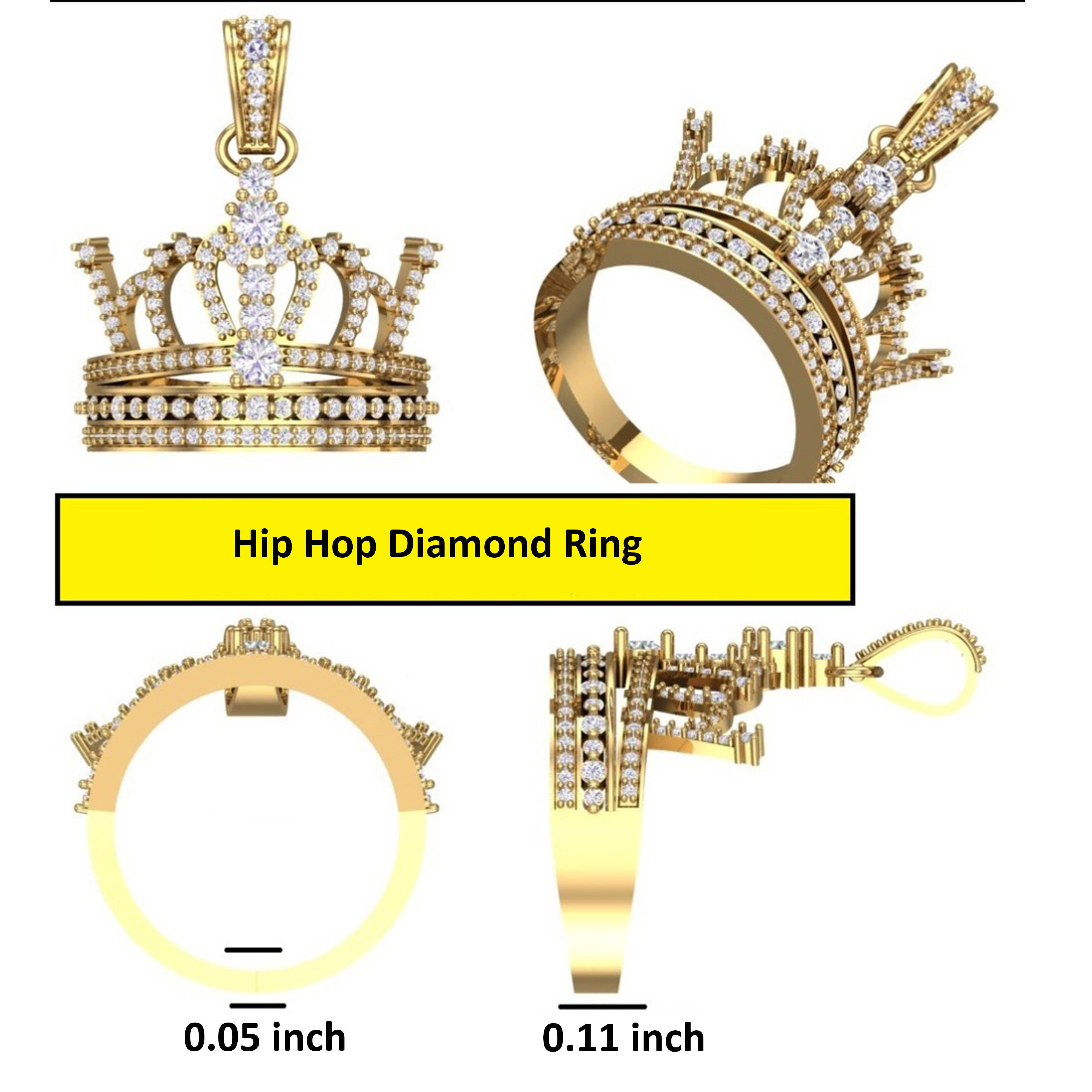 Luxury 2in1 Hip Hop Moissanite Diamond Crown Ring Pendant 925 Sterling Silver Iced Out Jewelry for Men Women
