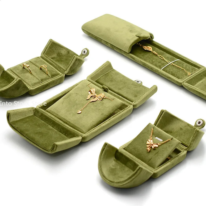 Double Open Sage Green Velvet Jewelry Box Ring Earrings Necklace Organizer Bracelet Display Case Gift Packaging Storage 250918