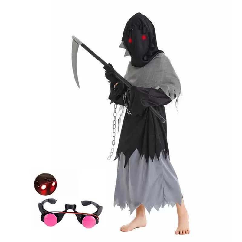 Kids Red Eyed Reaper Costume Scythe Halloween Prop with Detachable Chain Horror Role Play Accessory Grim Reaper Theme L250918