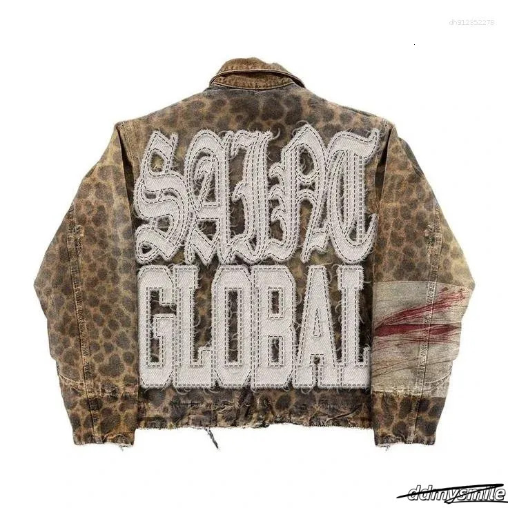 Men's Jackets Streetwear Vintage Leopard Camouflage Jacket Y2k Coats Men Women Hip Hop Letter Patchwork Embroidery Oversized Clothes ddmysmile