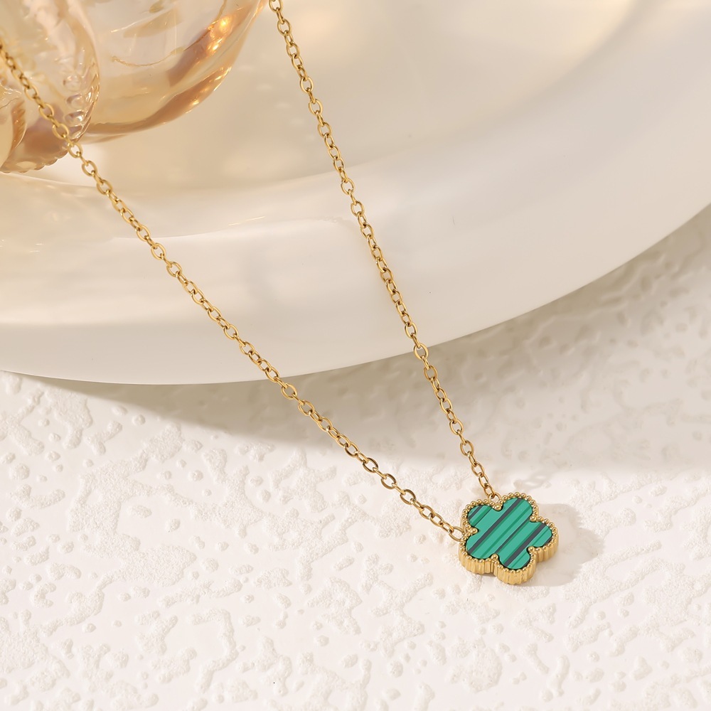 Double-Sided Fritillary Five-Leaf Flower Necklace for Women Trendy Versatile Titanium Steel Lucky Clover Collarbone Jewelry