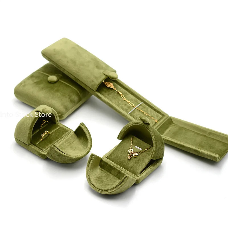 Double Open Sage Green Velvet Jewelry Box Ring Earrings Necklace Organizer Bracelet Display Case Gift Packaging Storage 250918
