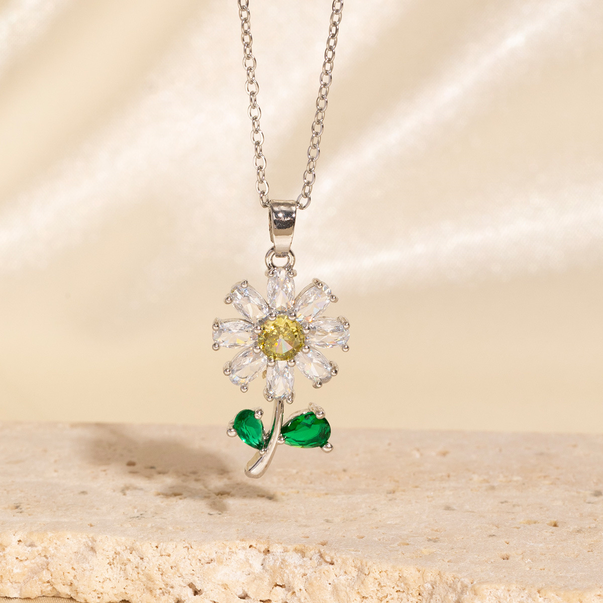 Gold - Toned Crystal Flower Pendant Necklace With Clear Rhinestones Delicate Daily & Dainty Jewelry Gift For Her Elegant & Trendy Accessory