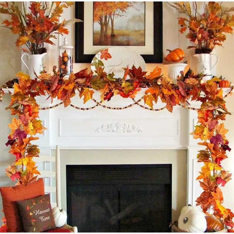 Artificial Maple Leaf Autumn Decor Fall Leaves Vine Hanging Wall Decor For Thanksgiving Halloween Wedding Party Home Decoration C250919