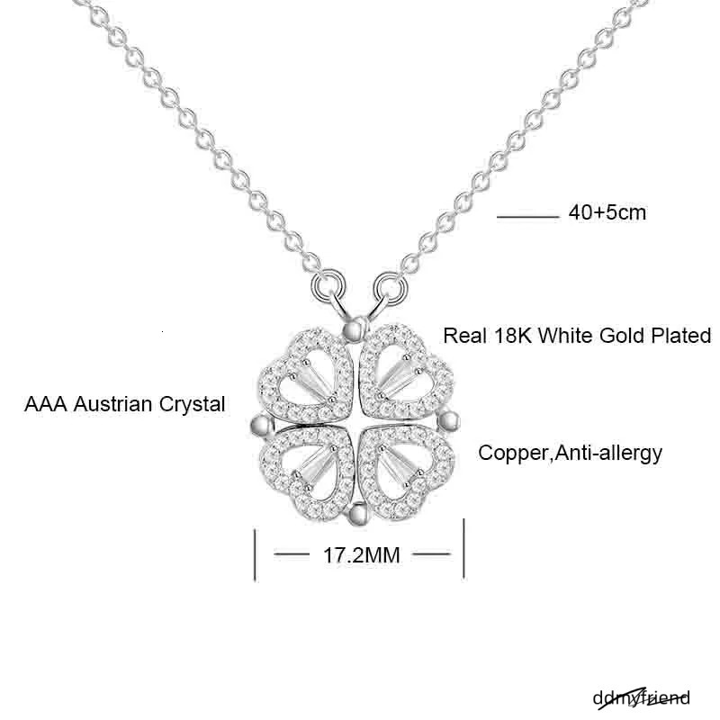 Clover Real Gold Plated Opeanable Four Heart Pendent Austrian Crystal Necklace For Women Creative Design 2 Wearing Ways Wedding Jewelry ddmyfriend