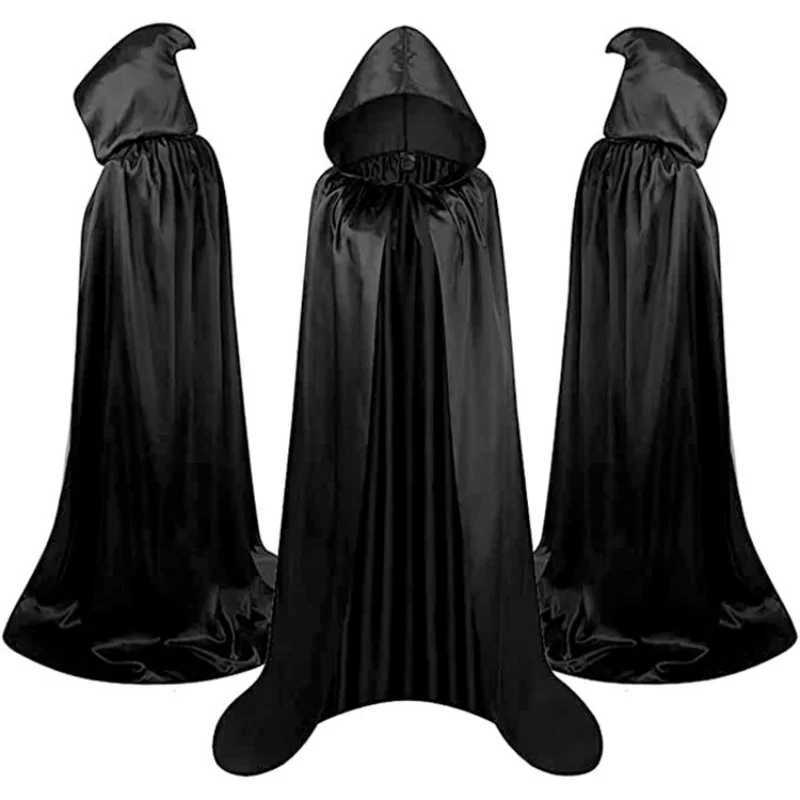 Halloween Cloak Soft Unisex Hooded Black Robe Witch Long Cape Cosplay Costume Prop Party Performance Supplies Holiday Decoration L250918