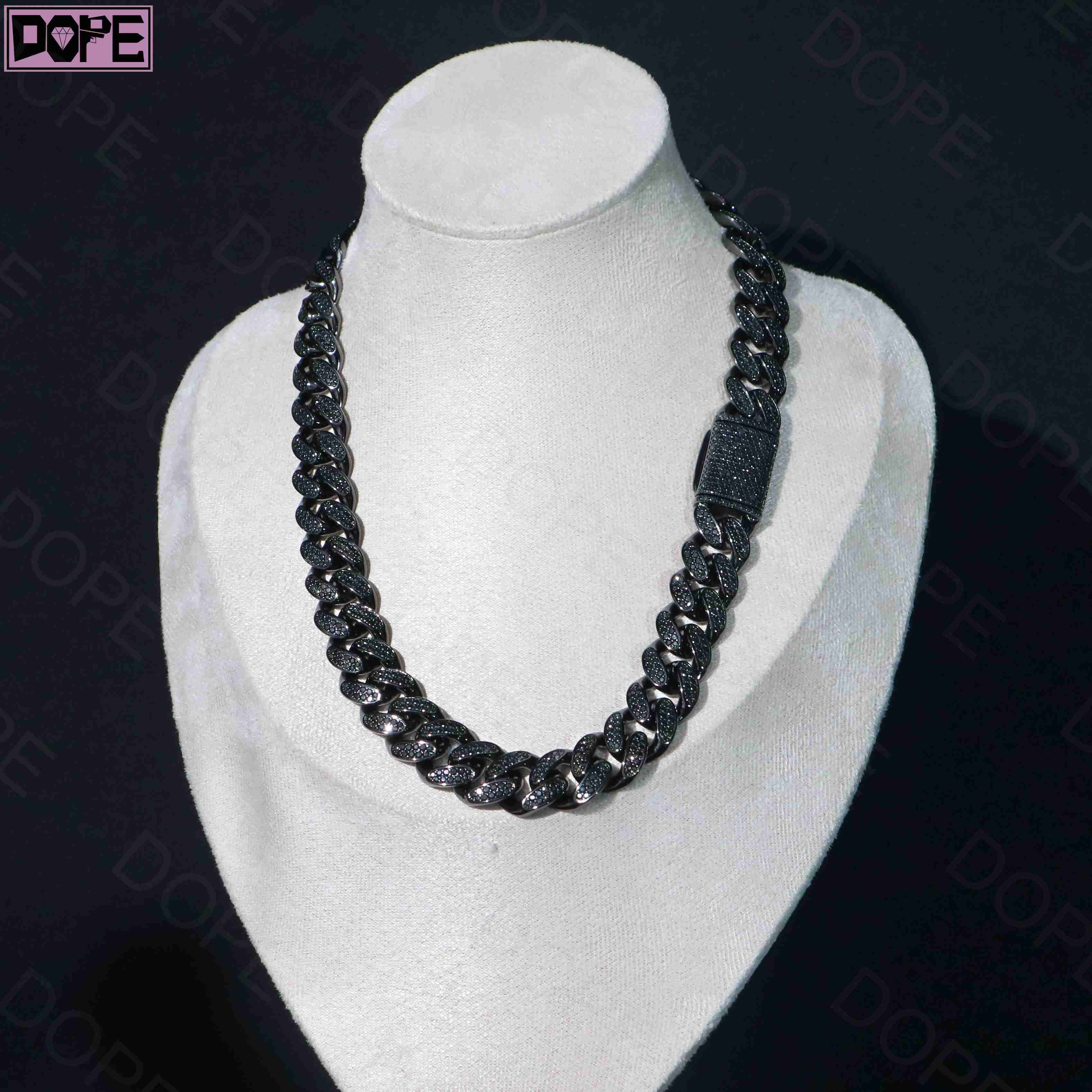 8mm VVS Moissanite Hiphop Iced Out Cuban Link Chain 925 Sterling Silver Black Moissanite Cuban Chain