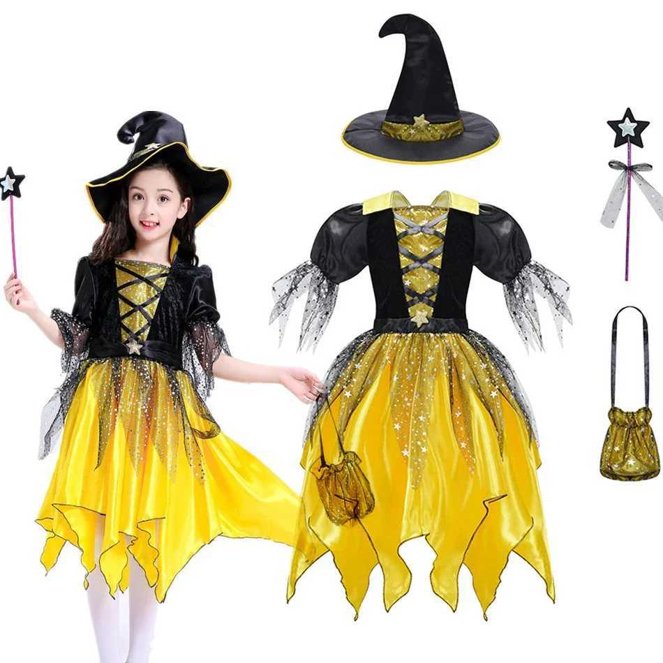 Baby Girls Halloween Witch Costume Children Cosplay Vampire Dresses Kids Dress Up Clothes With Hat Carnival Party Gift L250918