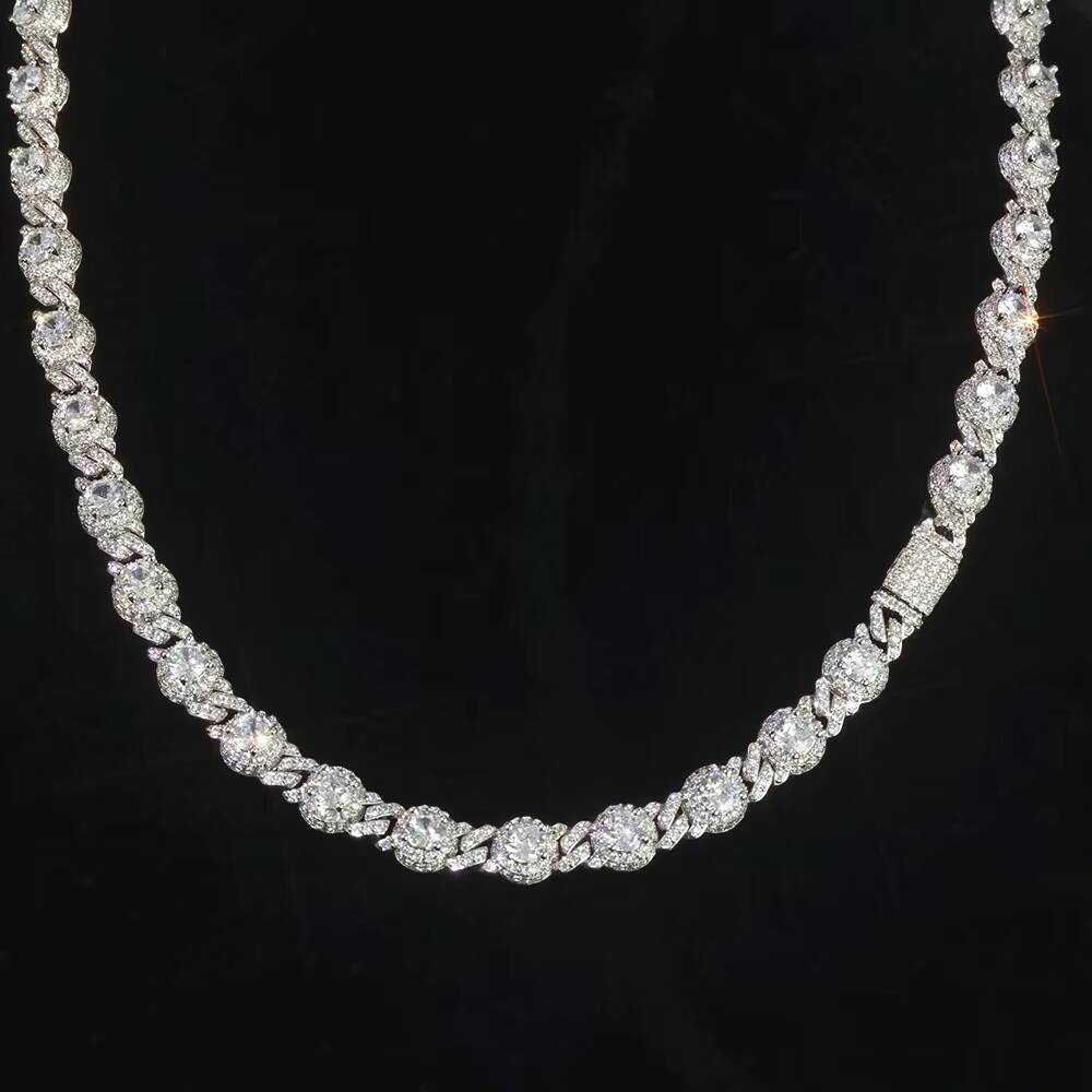 NUOYA 75mm Iced Out Moissanite Station Chain Necklace Silver Gold Plated Unisex Hip Hop Jewelry Luxury Jewelry