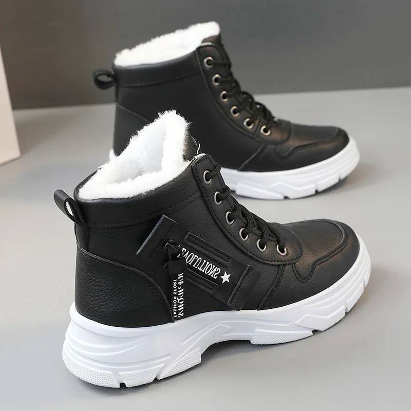 Designer Sneakers for Women Casual High Top Womens 2024 Winter Plush Lined Warm Thick Lace-up Sports Shoes Size 43 ddmymonkey