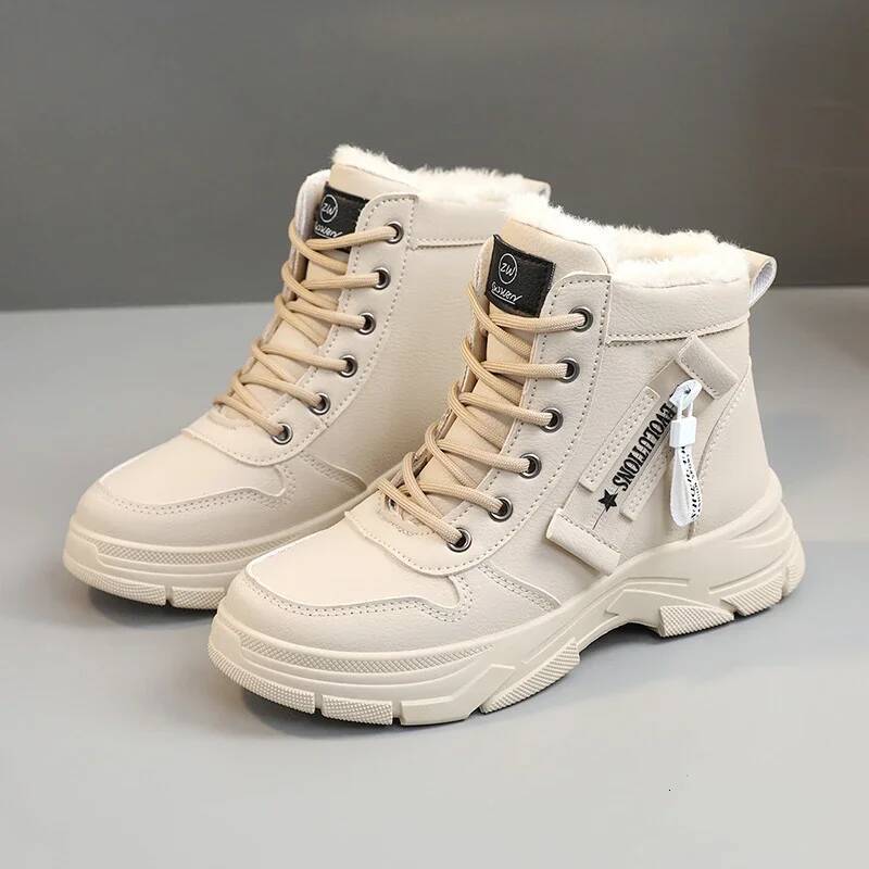Designer Sneakers for Women Casual High Top Womens 2024 Winter Plush Lined Warm Thick Lace-up Sports Shoes Size 43 ddmymonkey