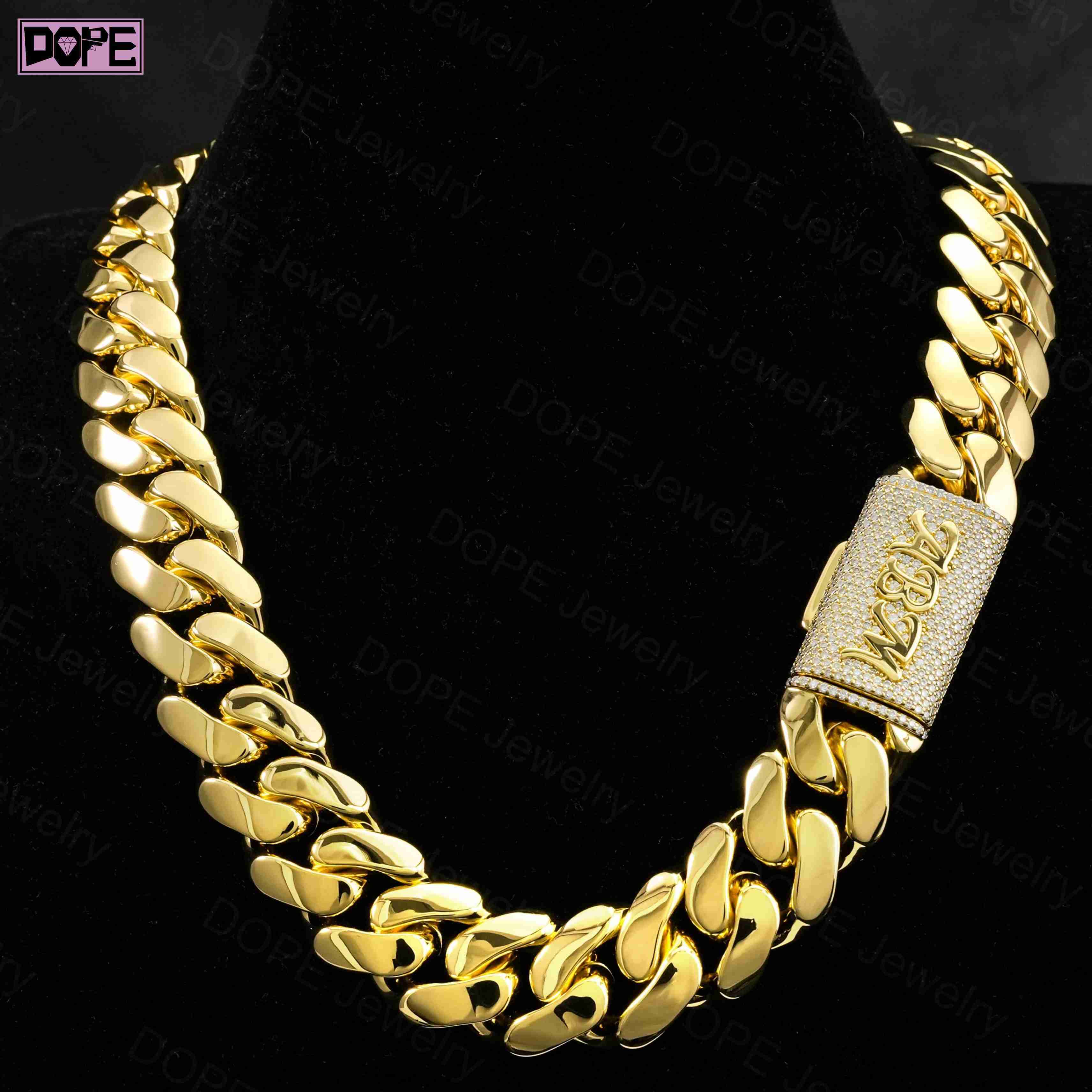 Hiphop 20mm Cuban Chain 925 Silver Gold Monaco Chain Customized Trend VVS Moissanite Clasp Plain Cuban Link Chain
