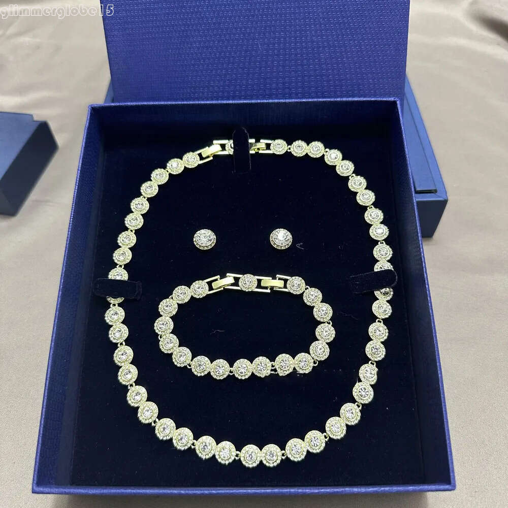 swarovksi necklace Designer Swarovksi Silver Fashion Jewelry Necklaces For Women Round Button Full Diamond Necklace Bracelet Earnail Set 2b5