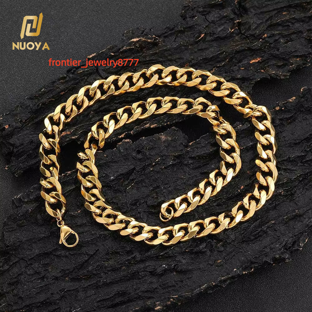 NUOYA Hip Hop Fine Jewelry 11MM Miami Cuban Link Chain 6 Sides Cut Design High Polished Stainless Steel Necklace for Men