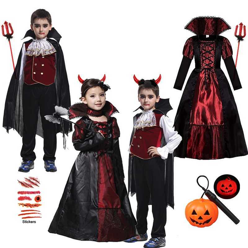 Girls and Boys Red Vampire Kids Costumes Kids Halloween Carnival Party Prom Gown Ghost Bride Gothic Cosplay Children Clothing L250918