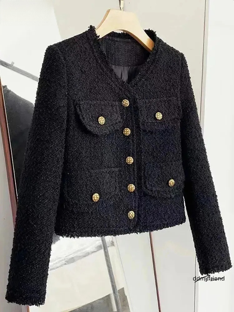 Ladies Jacket: Elegant Women's Short Tweed Jacket, Autumn Winter Woolen Cropped Black Outerwear, Slim Fit Streetwear Fashion ddmyfriend