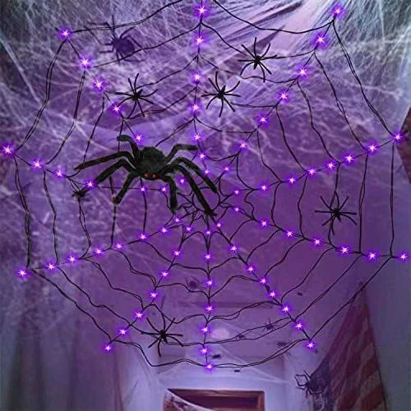12M 80LED Halloween Decoration USB Spider Web Light String With Nine Remote Control Modes for Halloween Party DIY Holiday Decor C250919