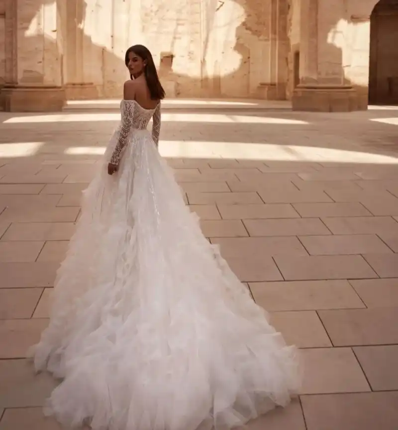 Elegant Mermaid Wedding Dress 3D Flower Lace Bridal Gown Off Shoulder Tulle Remove Brush Train Robes De Mariee Size Customized H25863