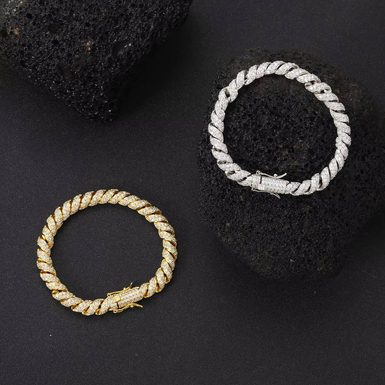 8MM925 silver micro-set moissanite length rope necklace; icy sparkling moissanite hip hop