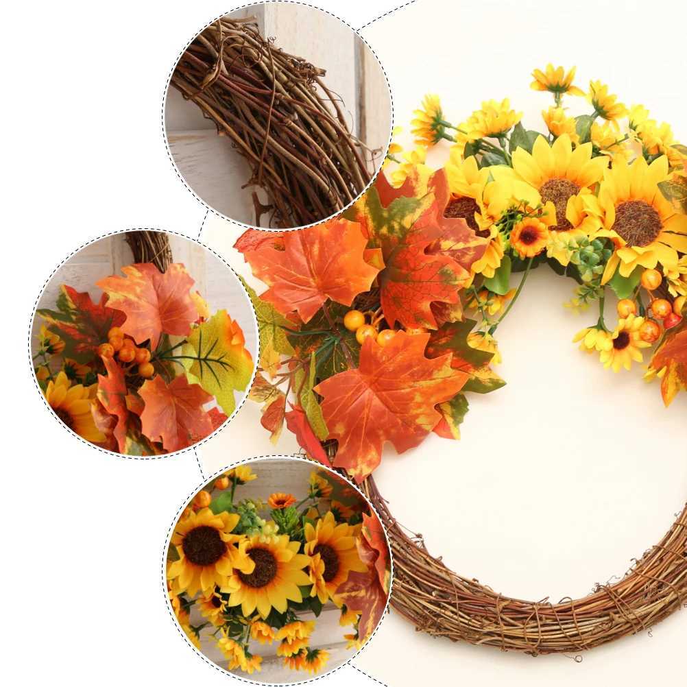 45Cm Premium Maple Leaf Garland Holiday Door Wreath Sunflower Floral Decor Wall Hanging Ornament Rattan Shop Window Vivid Fade C250919