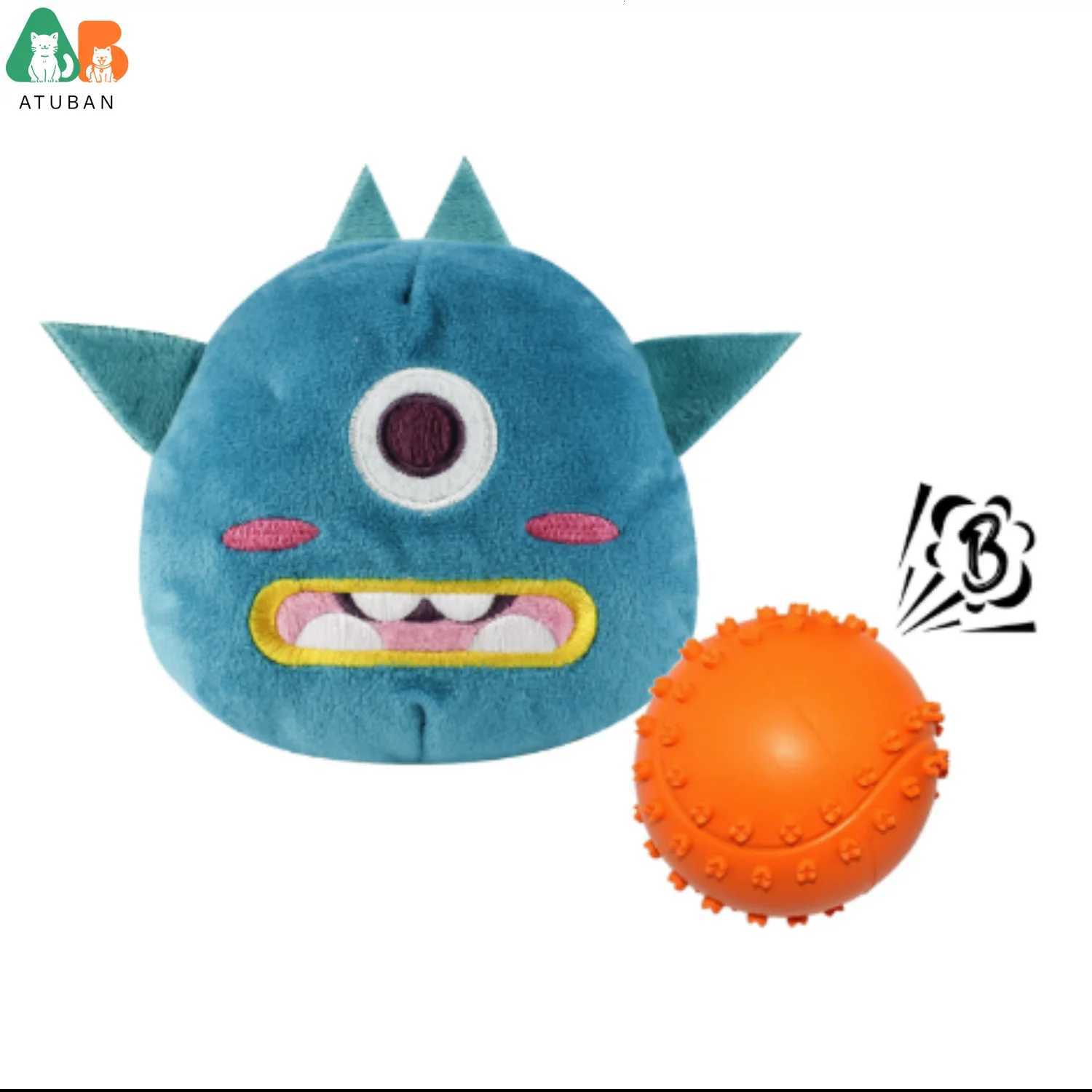 ATUBAN Dog Interactive Toys 2in1 Dog Plush Squeaky Small Balls Pet Toys Halloween Xmas for Small Medium Large DogsBlue Monster X250918