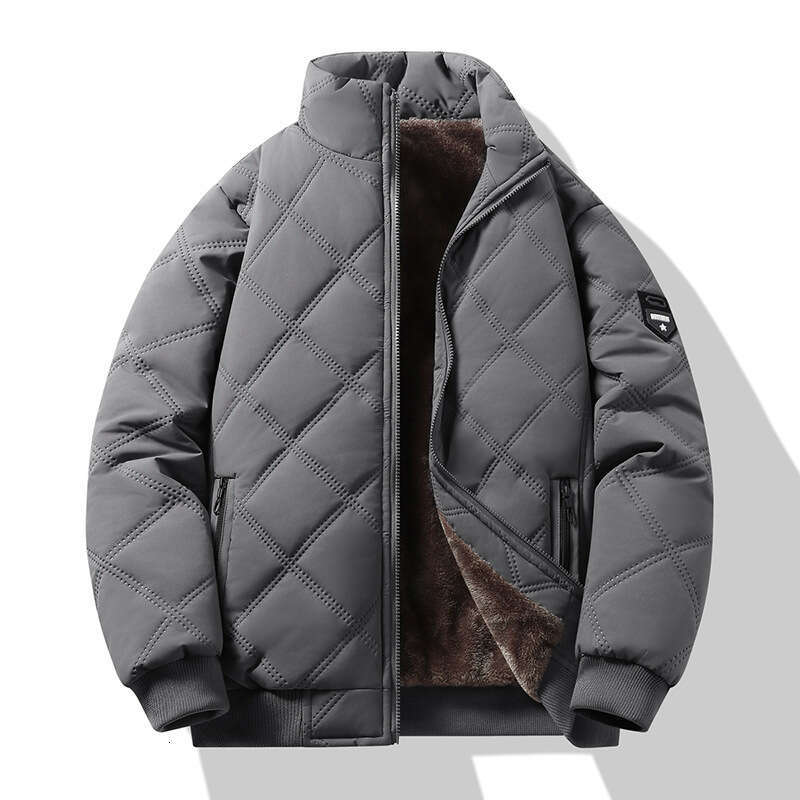 Casual Winter Fleece-Lined Men's New Thickened Stand Collar Windproof Warm Coat Youth Cotton Padded Jacket Outerwear