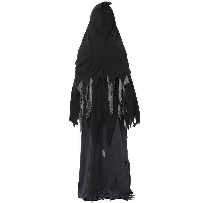 Halloween Children Cosplay Costume Torn Cloth Ghost Long Black Robe Red Glasses Sickle Pumpkin Bag Suit Terror Roleplay Outfits L250918