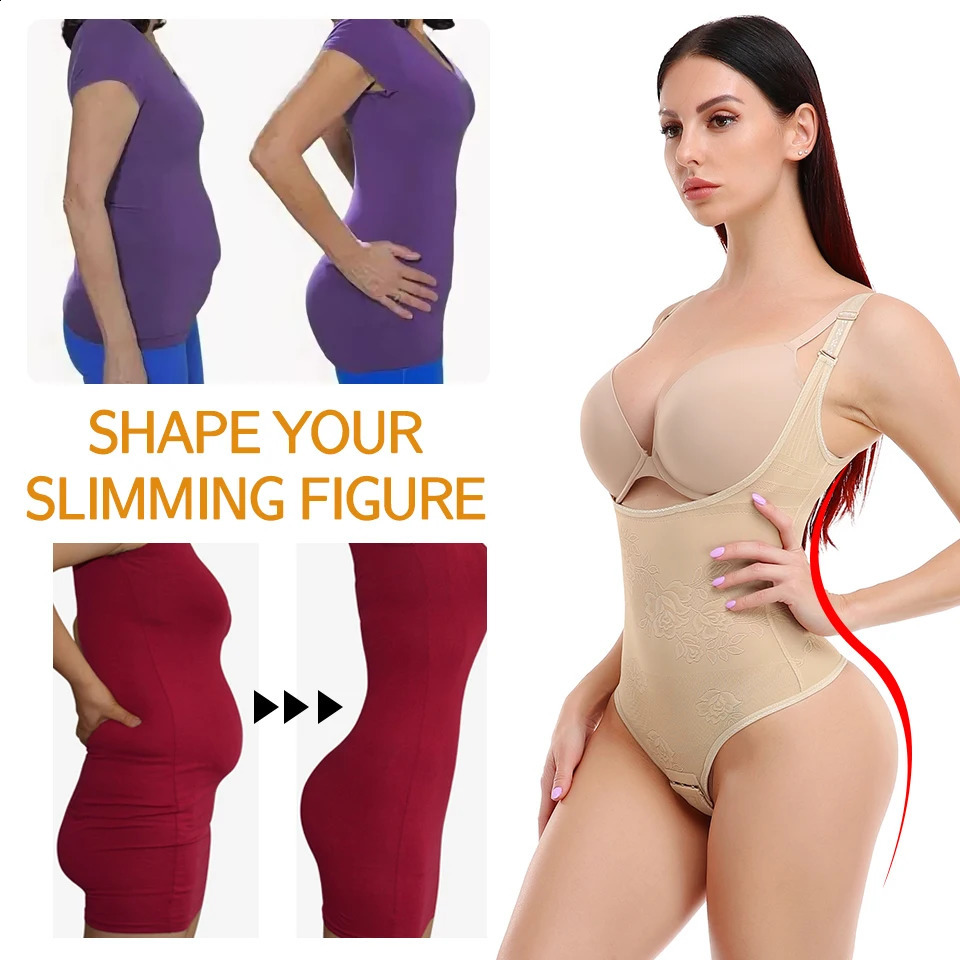 Women Shapewear Bodysuit Tummy Control Shapewear Waist Trainer Thong Body Shaper Fajas Colombianas Slimming Underwear 250918