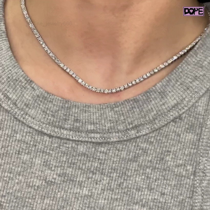 New Arrival Iced Out Hiphop 3mm Tennis Necklace 925 Sterling Silver VVS Sparkling Moissanite Tennis Chain
