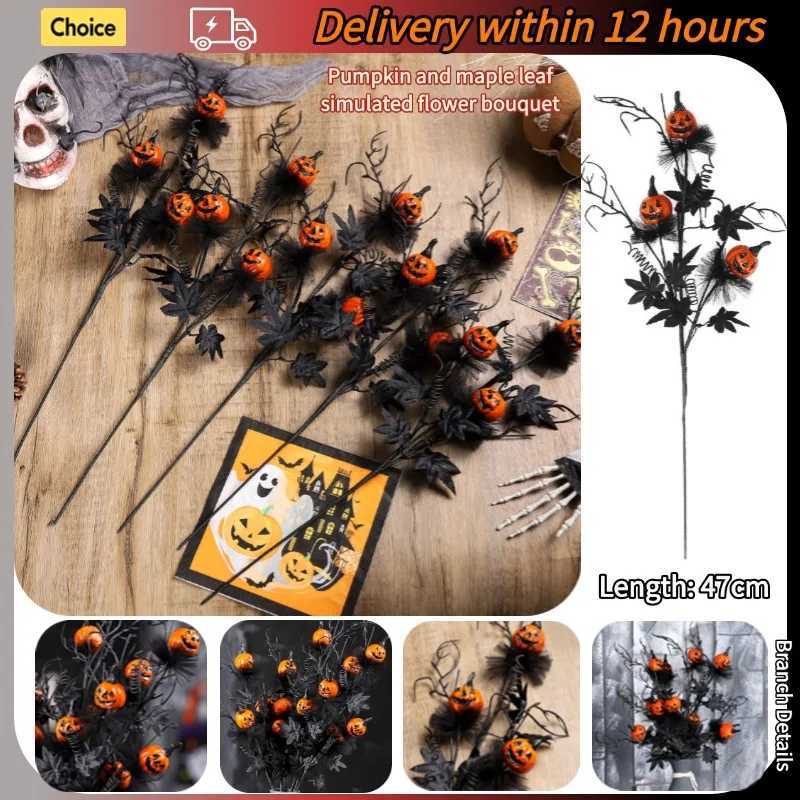 New Halloween Decoration Cutout Bouquet Black Horror Pumpkin Maple Leaf Simulation Bouquet Melon Halloween Home Party Decoration C250919