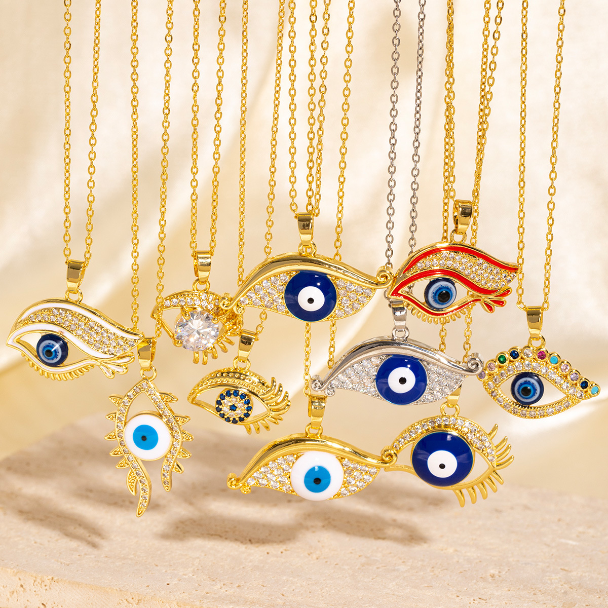 Gold - Hued Mystic Eye Pendant Necklace With Rainbow Gemstones And Sparkly Rhinestones Cute Daily & Glam Jewelry Gift For Her Fine & Fashionable Acces