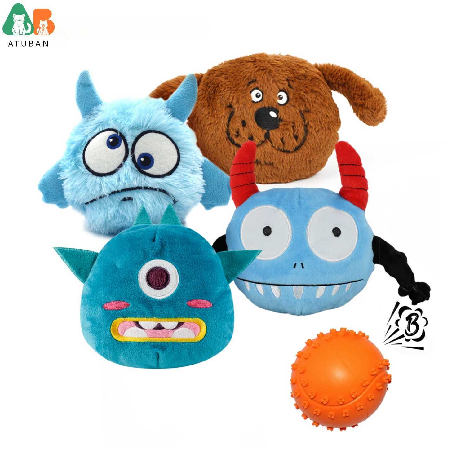 ATUBAN Dog Interactive Toys 2in1 Dog Plush Squeaky Small Balls Pet Toys Halloween Xmas for Small Medium Large DogsBlue Monster X250918