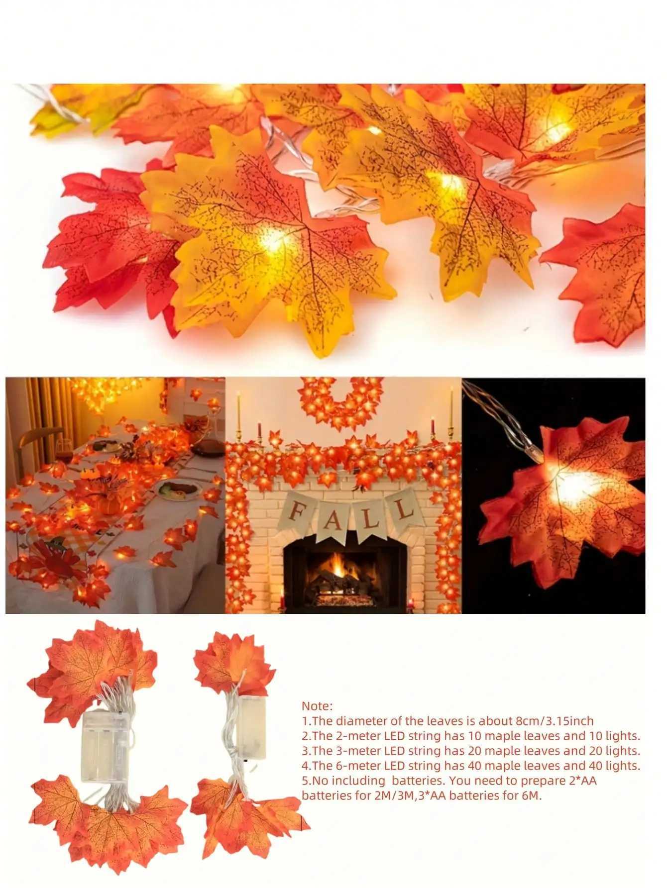 Autumn Maple Garland LED Fairy Lights Artificial Fall Foliage Garland Warm Autumn Decoration Halloween Thanksgiving Fall Decor C250919