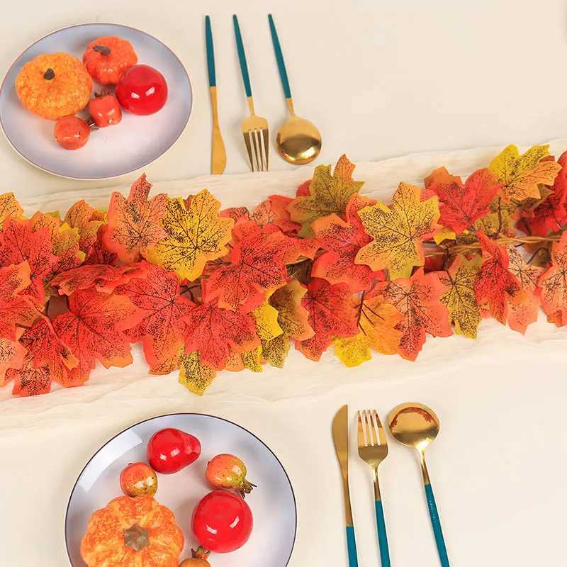 2M Fall Artificial Maple Leaf Garland Fake Fallen Leaves Autumn Decor Rattan Thanksgiving Wedding Atmosphere Autumn Decor C250919