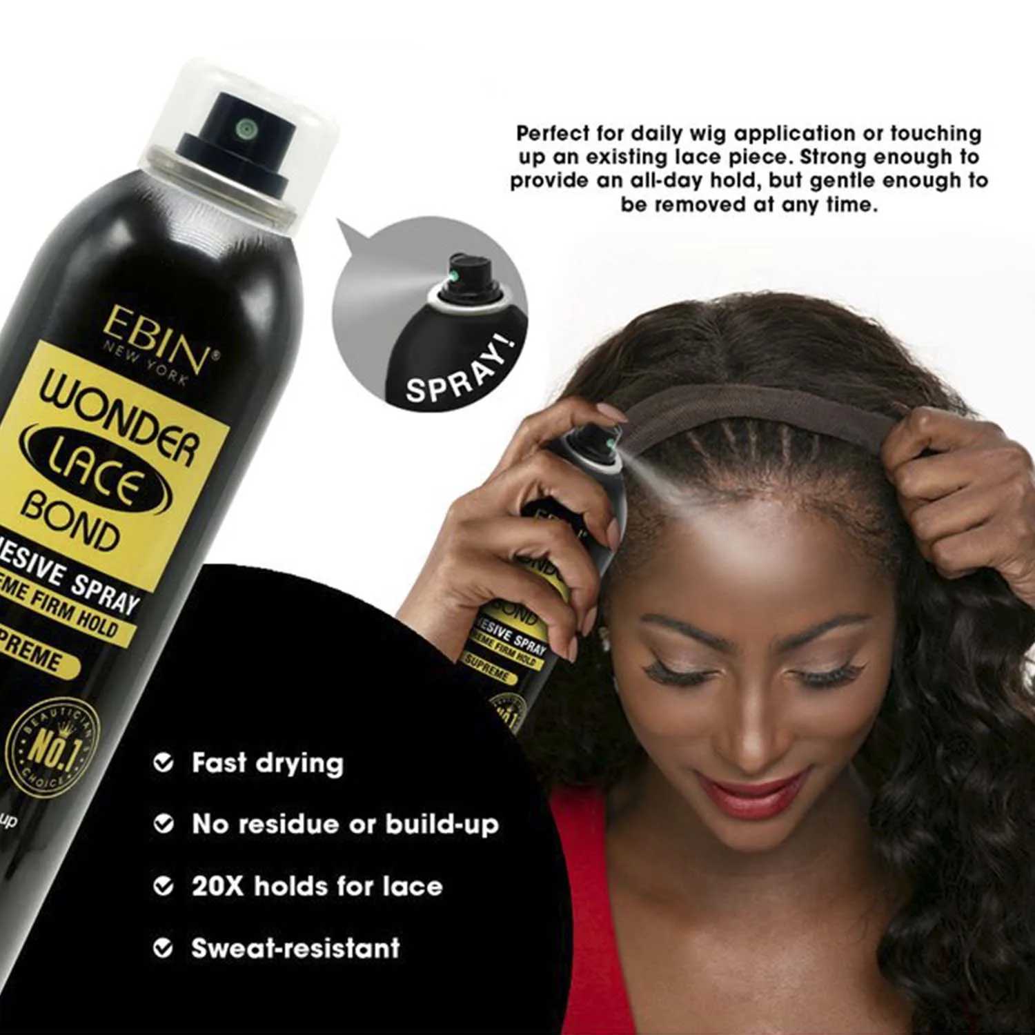 Ebin New York Wonder Lace Bond Adhesive Melting Spray Extreme Firm Hold Supreme Maximum Hold Perfect for Daily Use F250918