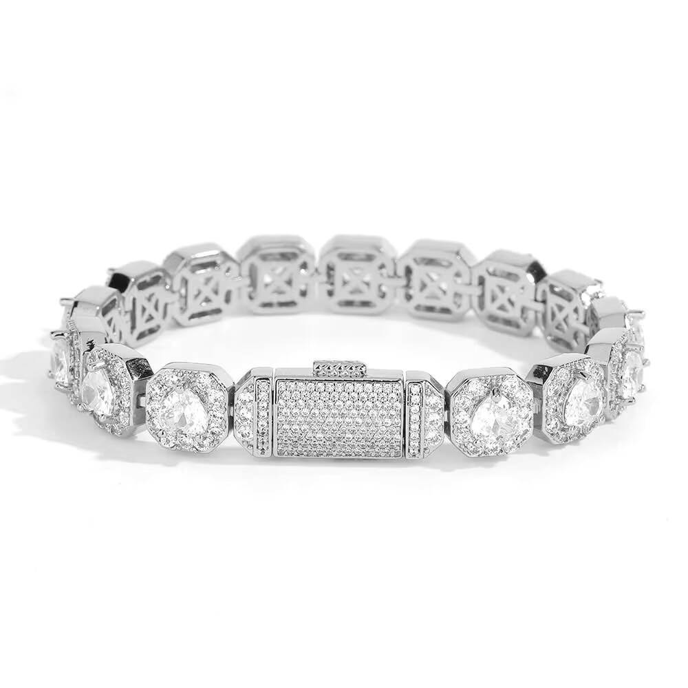 NUOYA High Quality 10mm Iced Out Heart Shape Moissanite Diamond Chain Jewelry for Women 18k Gold Plated Cluster Tennis Bracelet