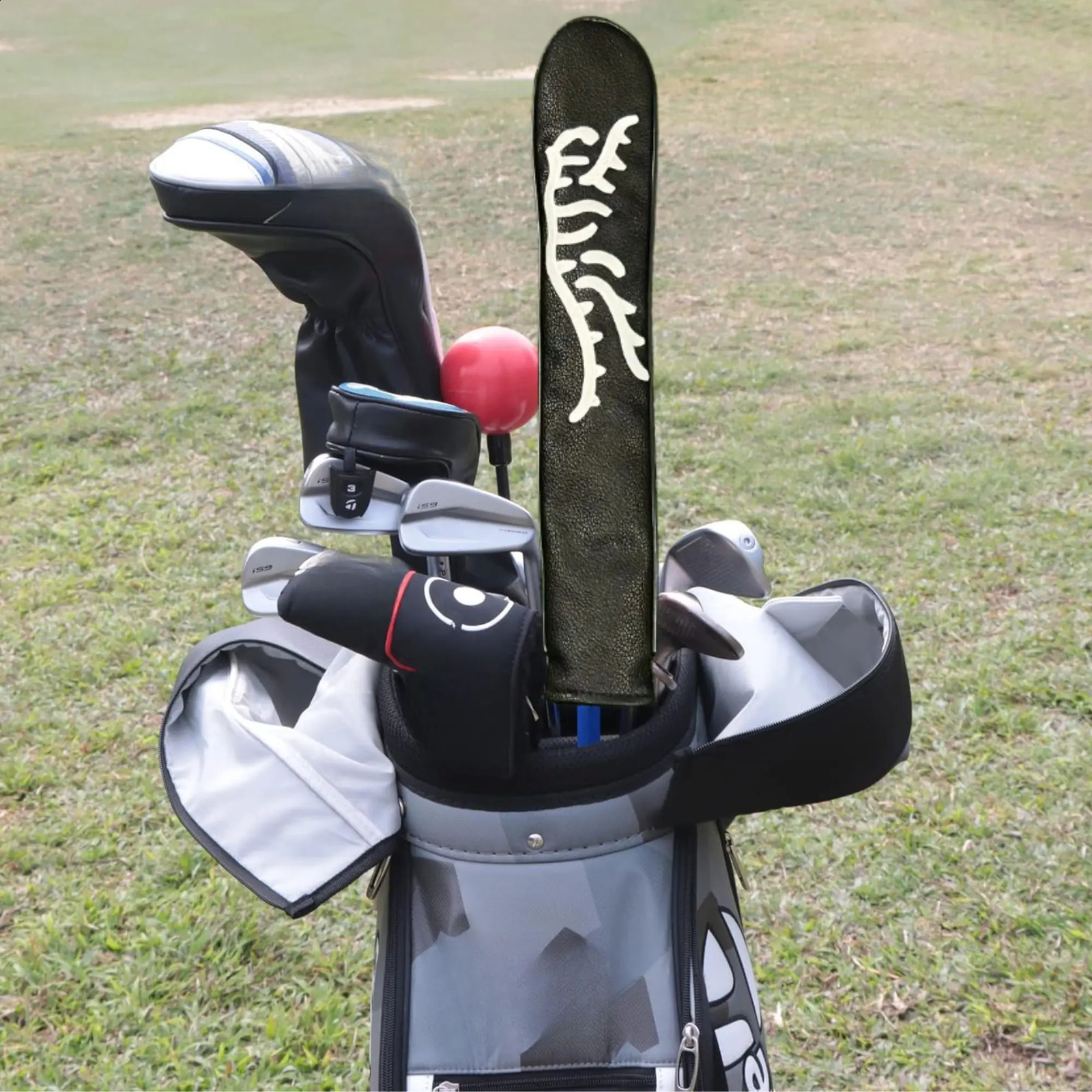 Tiger Leather Golf Alignment Stick Cover Golf Headcover for Alignment Stick Hold at Least 2 Sticks 250919