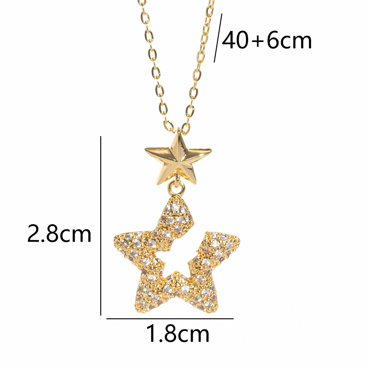 Gold - Toned Double Star Pendant Necklace With Crystal - Embellished Open Star Delicate Daily & Sparkling Jewelry Gift For Her High - Quality And Styl